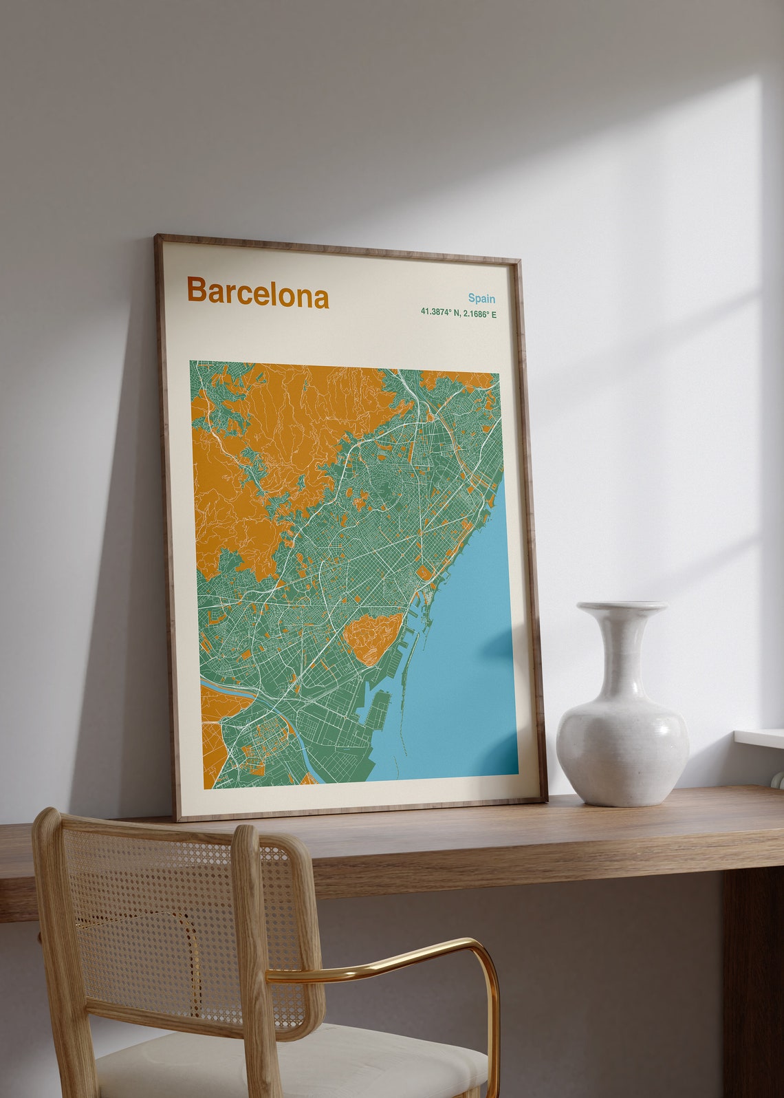 Vibrant Barcelona Spain Green and Orange Colorful City Map Poster - Image 2