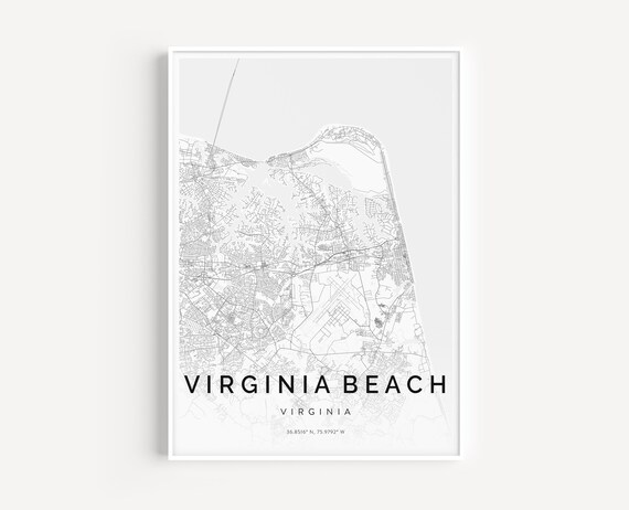 Virginia Beach Virginia Minimalist White Grey Coastal Map Poster