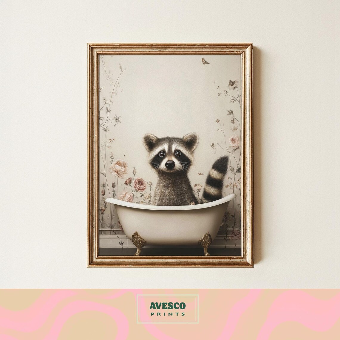 Raccoon In Bathtub, Funny Bathroom Wall Art Print