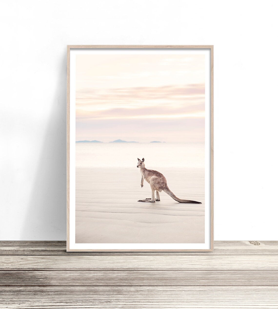 Kangaroo on Beach Art Print, Australian Animal