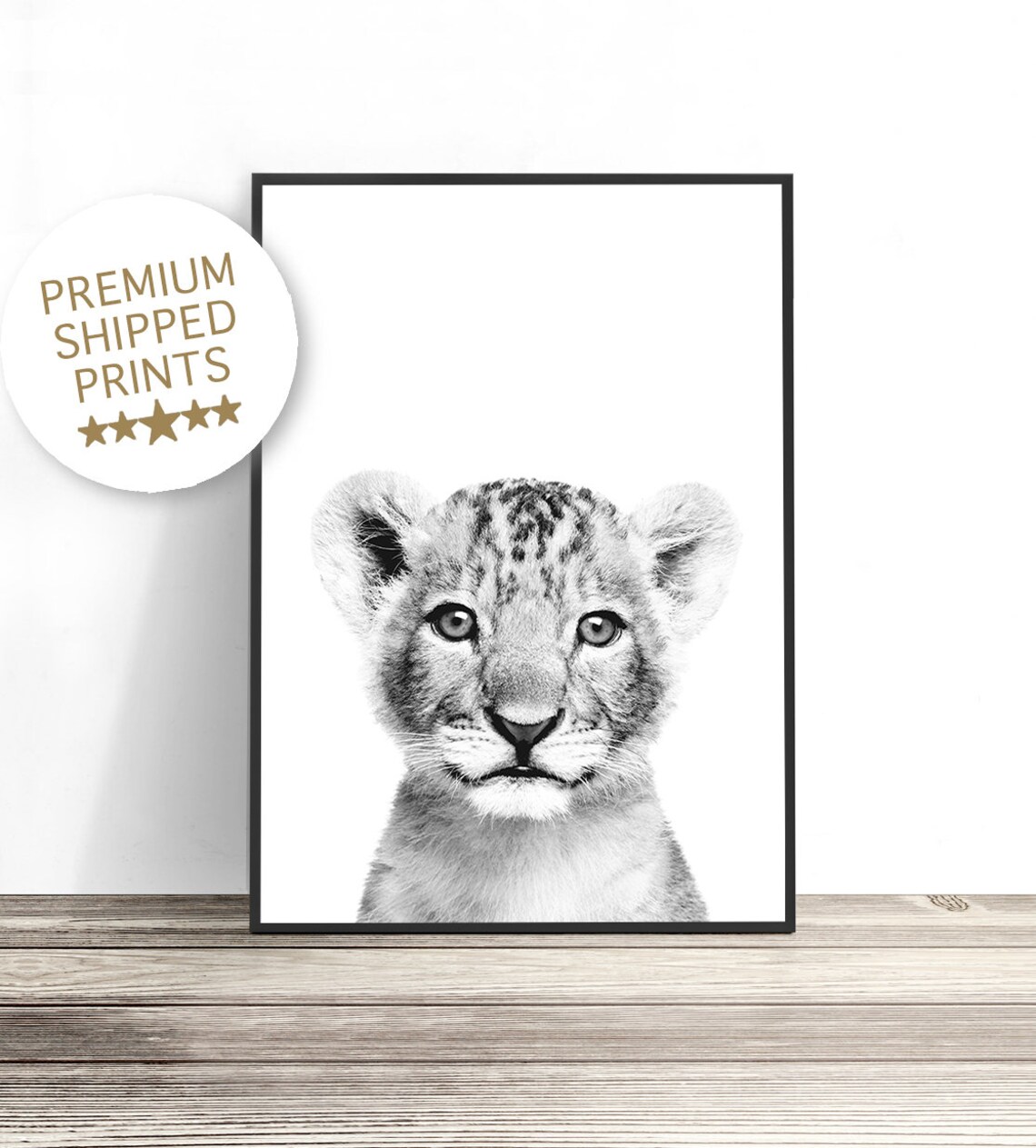 Black And White Lion Cub Baby Close Up Nursery Kids Safari Art Print