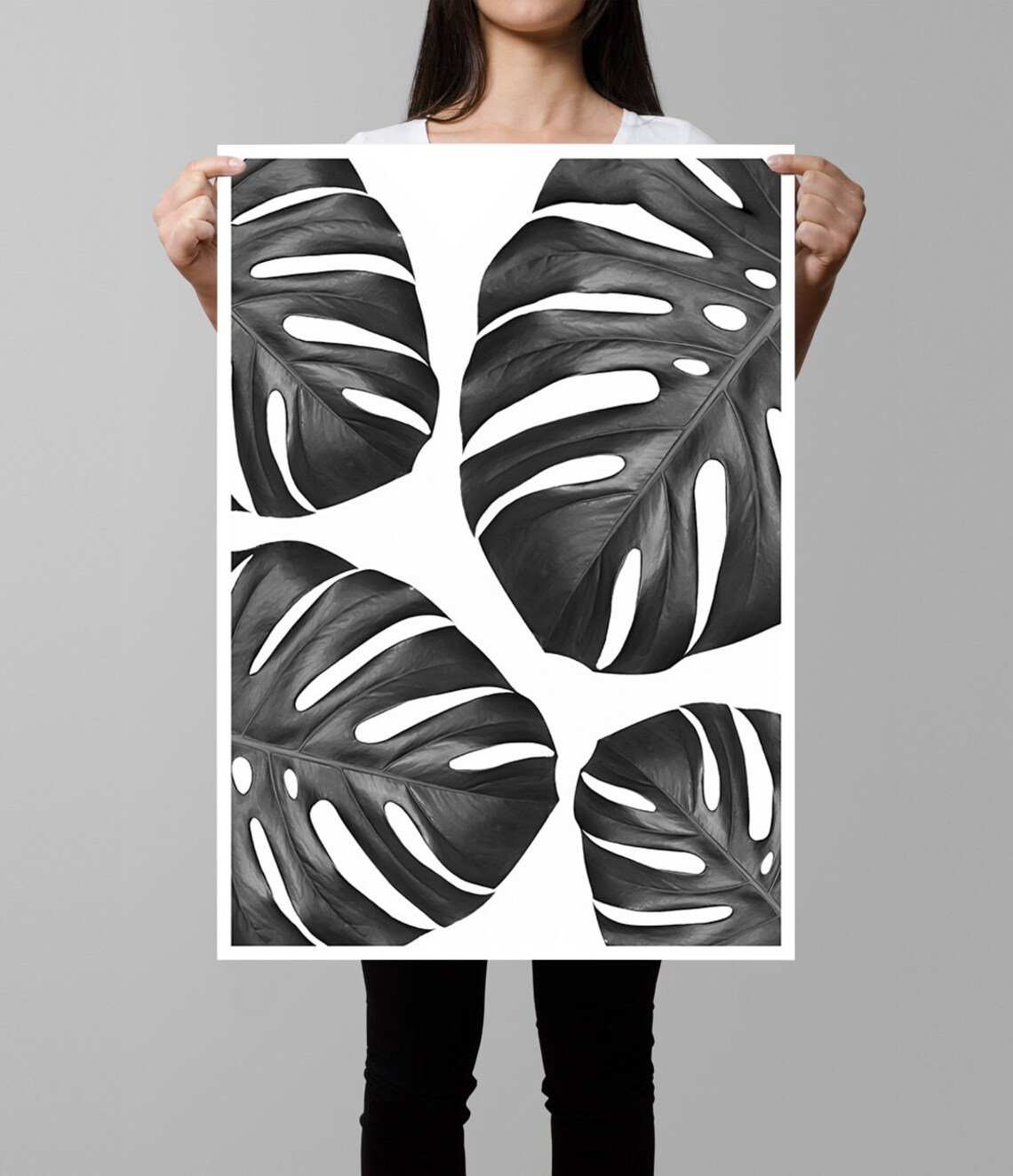 Monstera Leaf Tropical Botanical Art Print, Black and White - Image 3
