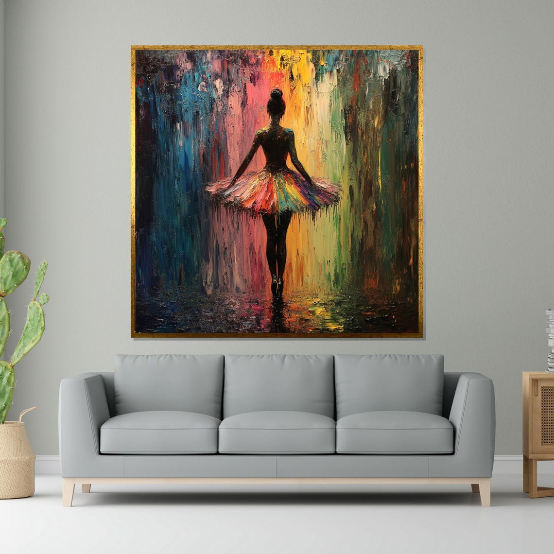 Rainbow Tutu Ballerina Silhouette Colorful Rain Curtain Poster