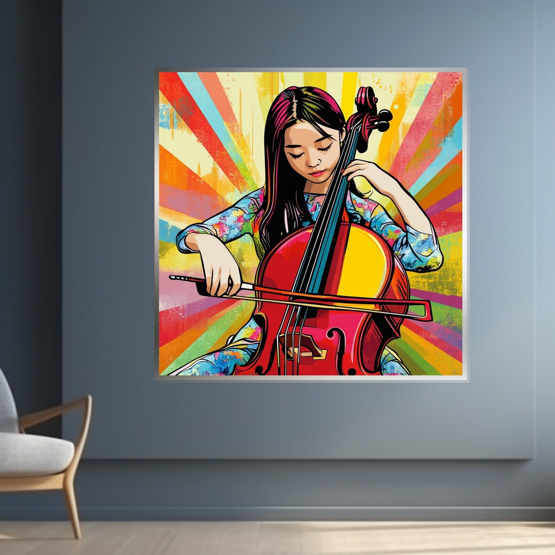 Girl Playing Cello Rainbow Sunbeam Colorful Pop Art Music Poster - Image 4