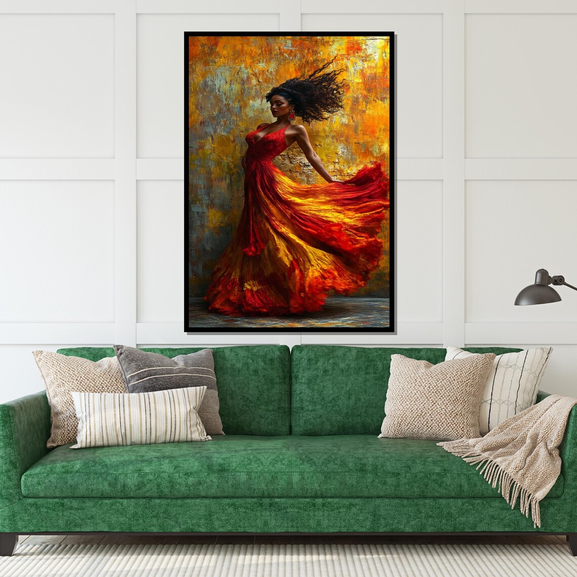Fiery Flamenco Dancer in Flowing Red Orange Dress Golden Art Poster - Image 5