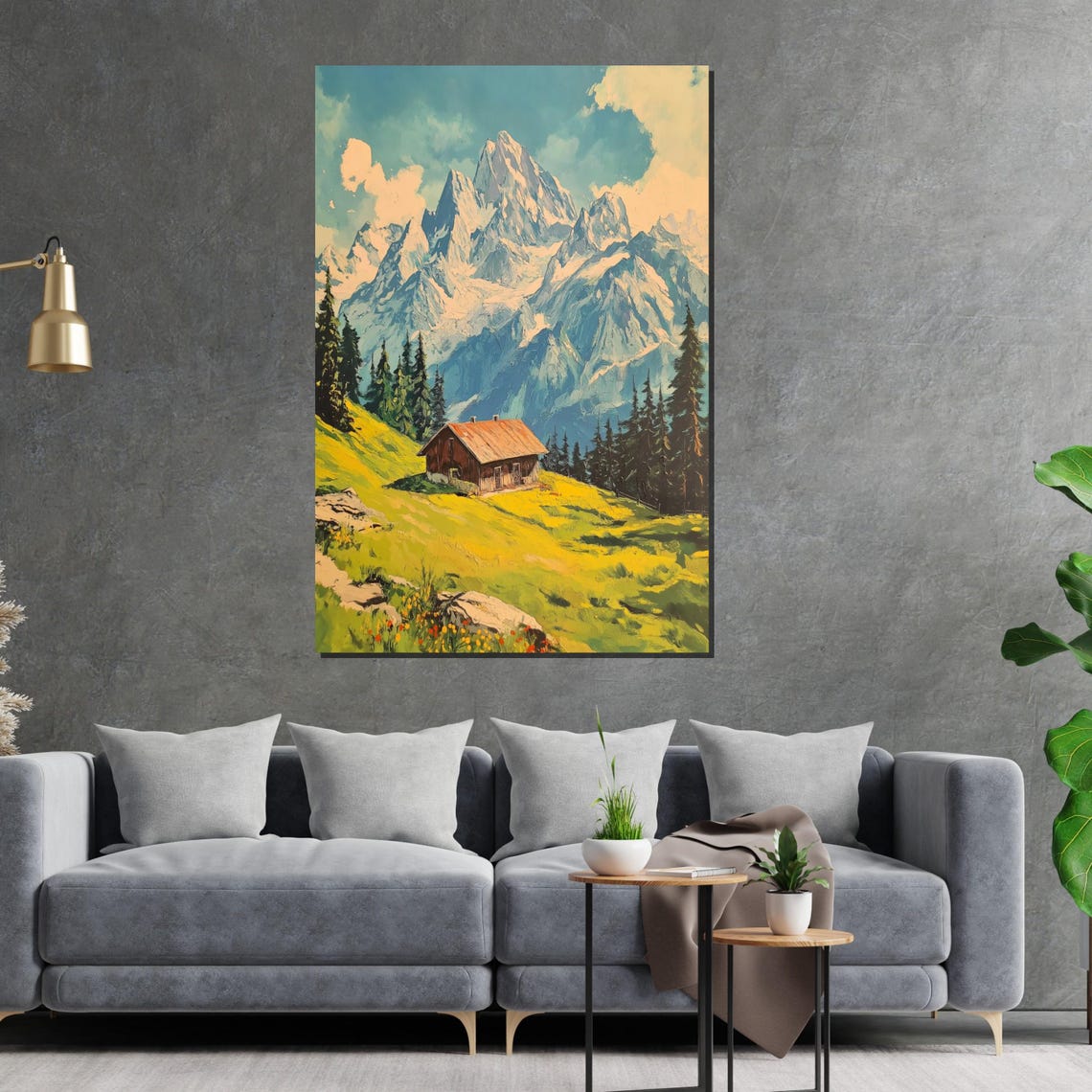 Mountain Cabin Alpine Scenery Wall Art Landscape Print Nature Design Framed Art Ready To Hang Wall Decor - Image 2