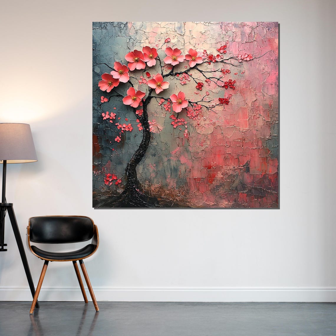 Cherry Blossom Tree Textured Pink Impasto Spring Flower Art Poster - Image 2