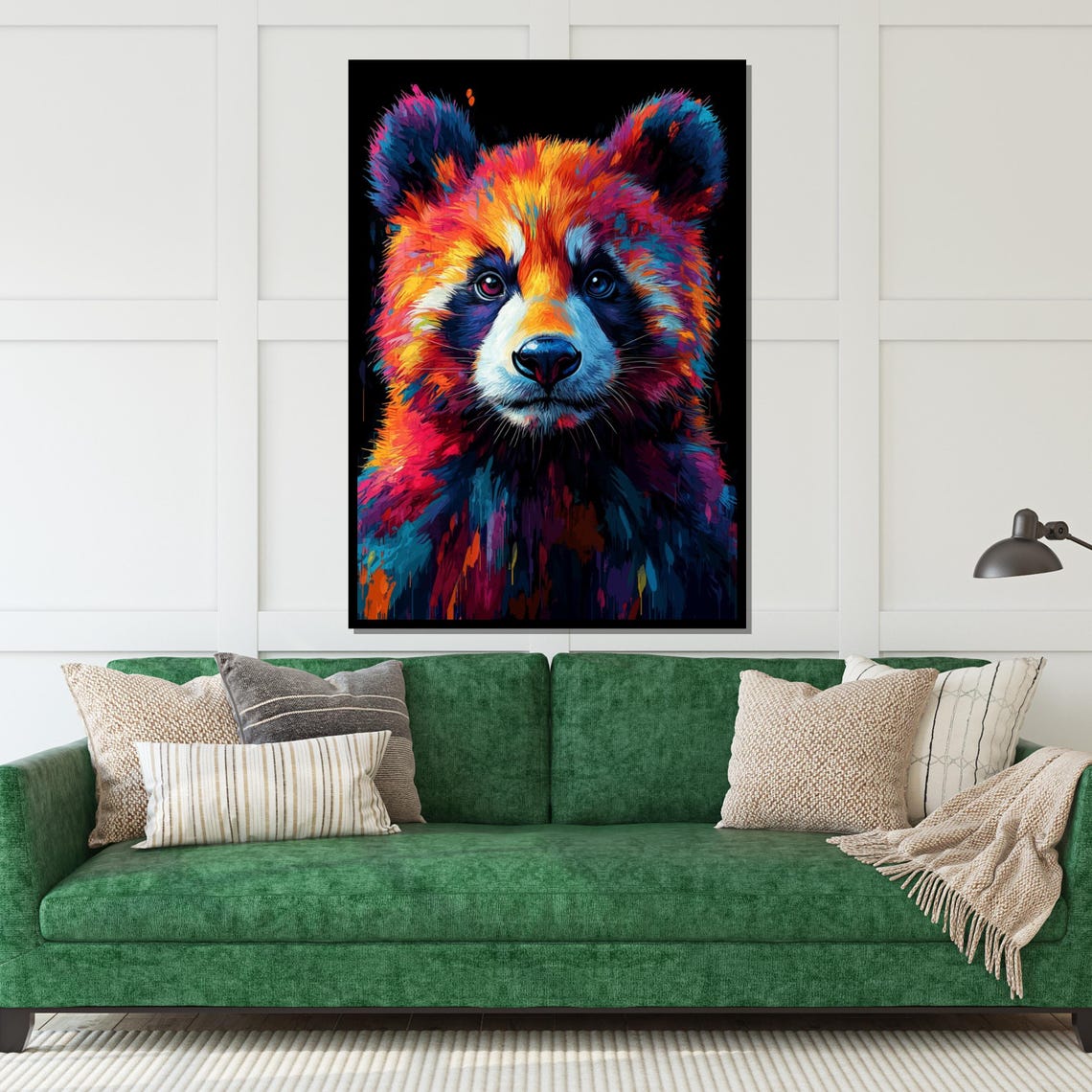 Colorful Panda Pop Art Neon Rainbow Portrait Black Background Print - Image 5