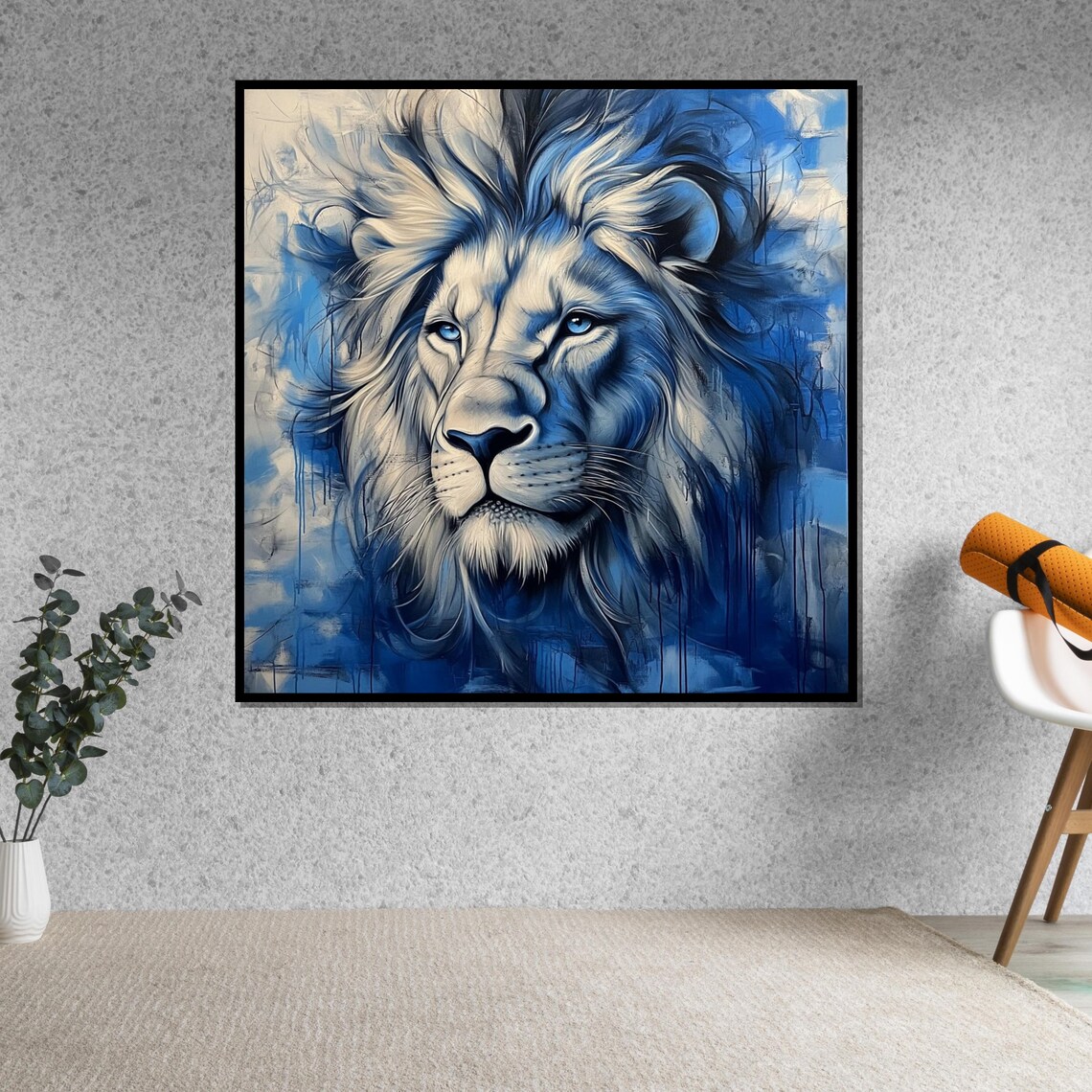 Blue Lion Wildlife Art Print, Regal Animal Poster - Image 5