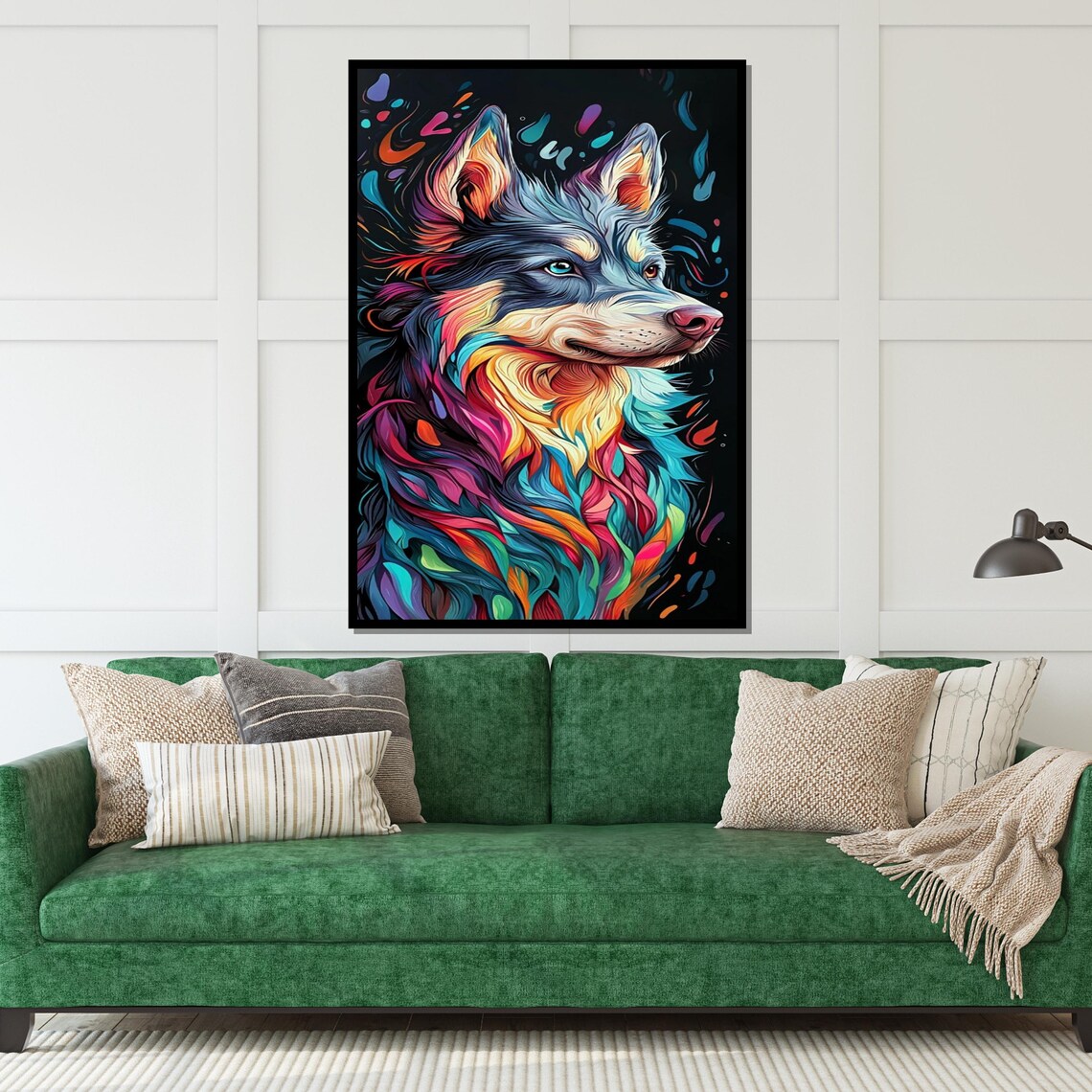 Colorful Wolf Portrait Neon Abstract Swirls Modern Canine Art Poster - Image 5