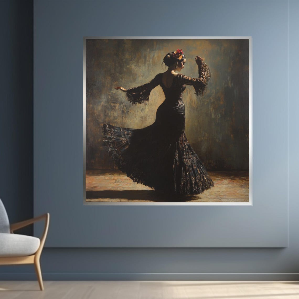 Flamenco Dancer in Black Dress Dramatic Spanish Dance Art Poster - Image 4