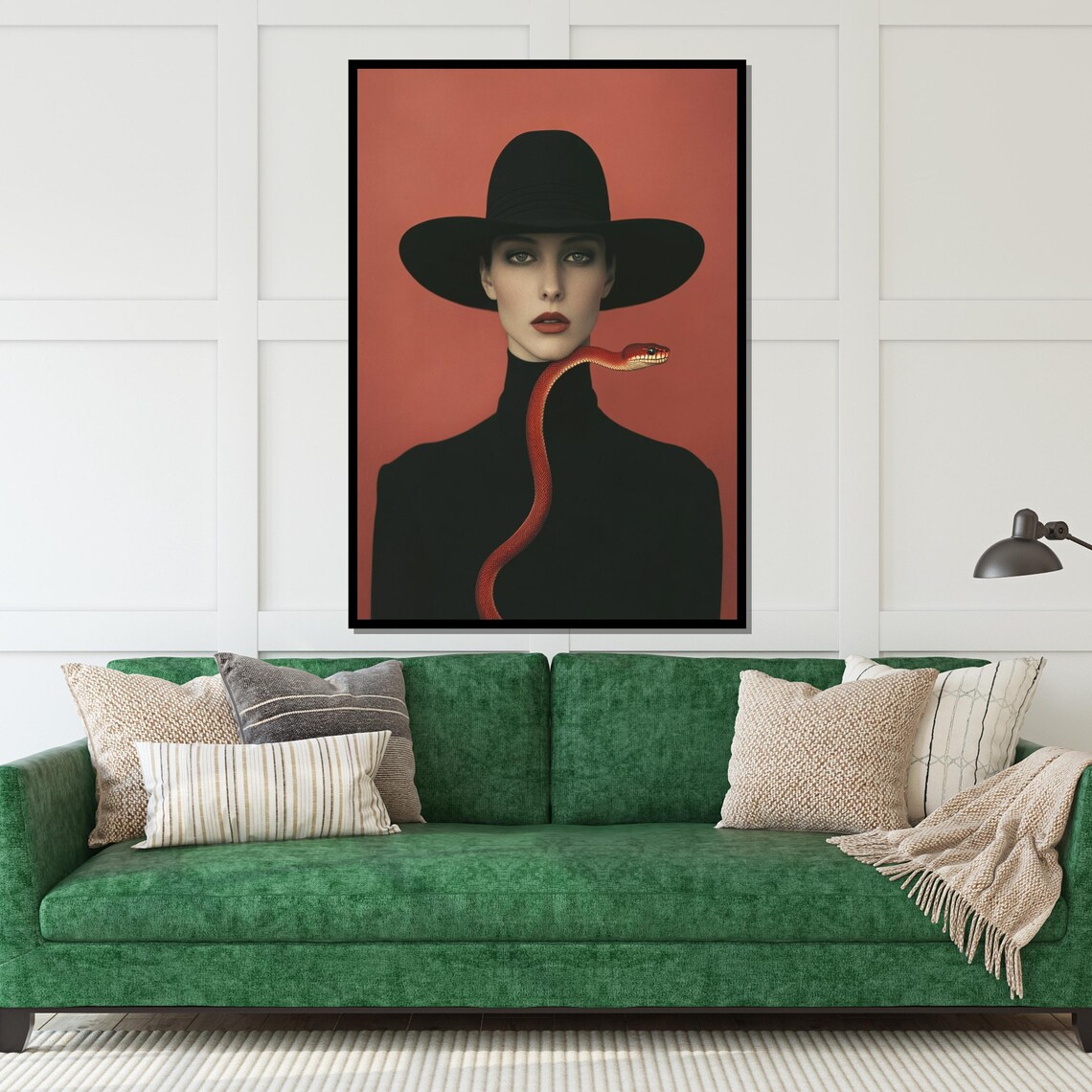 Woman Black Hat Red Snake Surreal Fashion Portrait Art Poster - Image 5