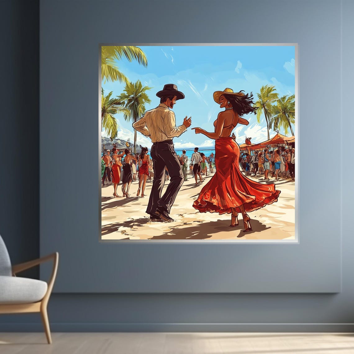 Beach Fiesta Dancing Couple Palm Trees Retro Party Art Poster - Image 4