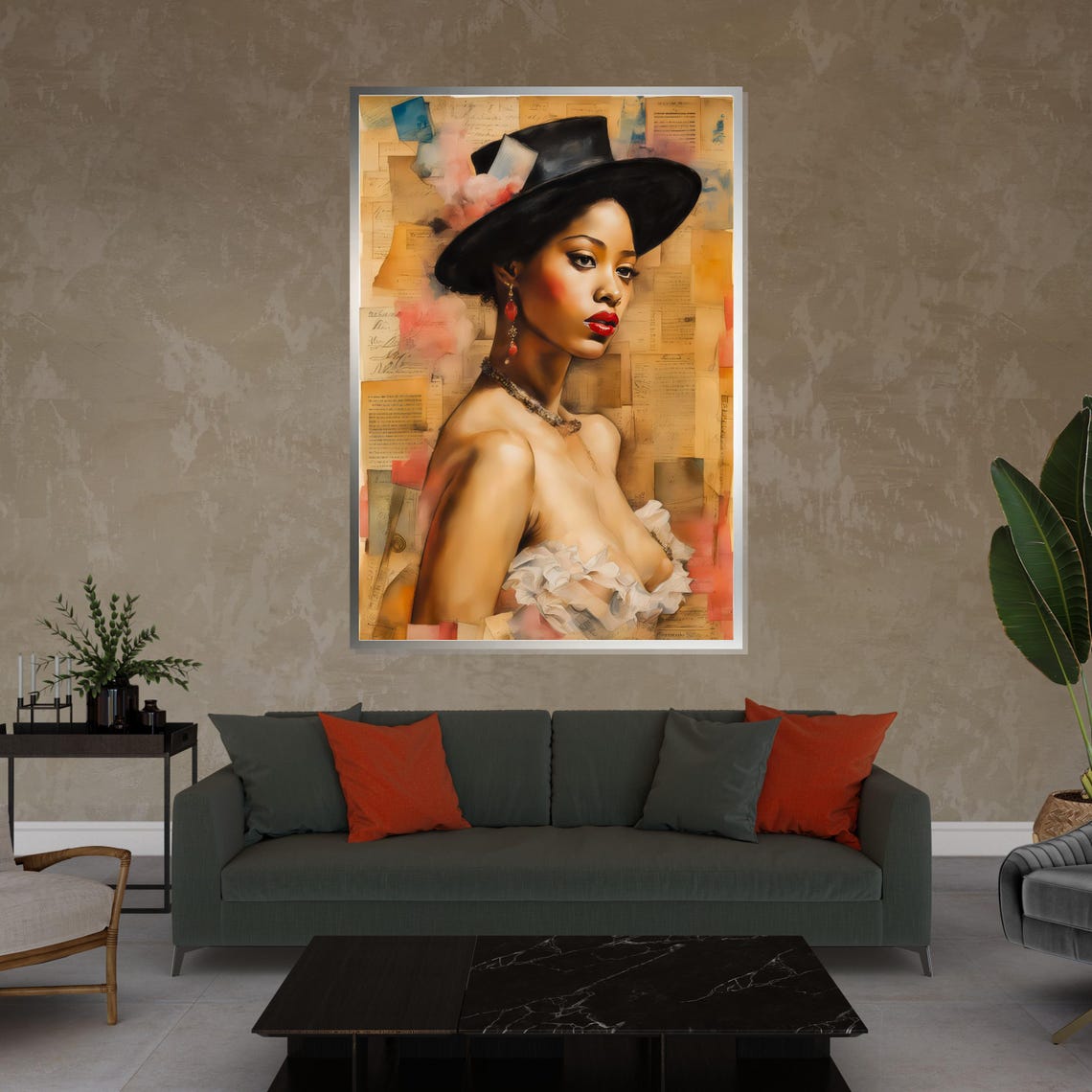 Vintage Collage Portrait Of Lady In Black Hat Retro Glamour Poster - Image 3