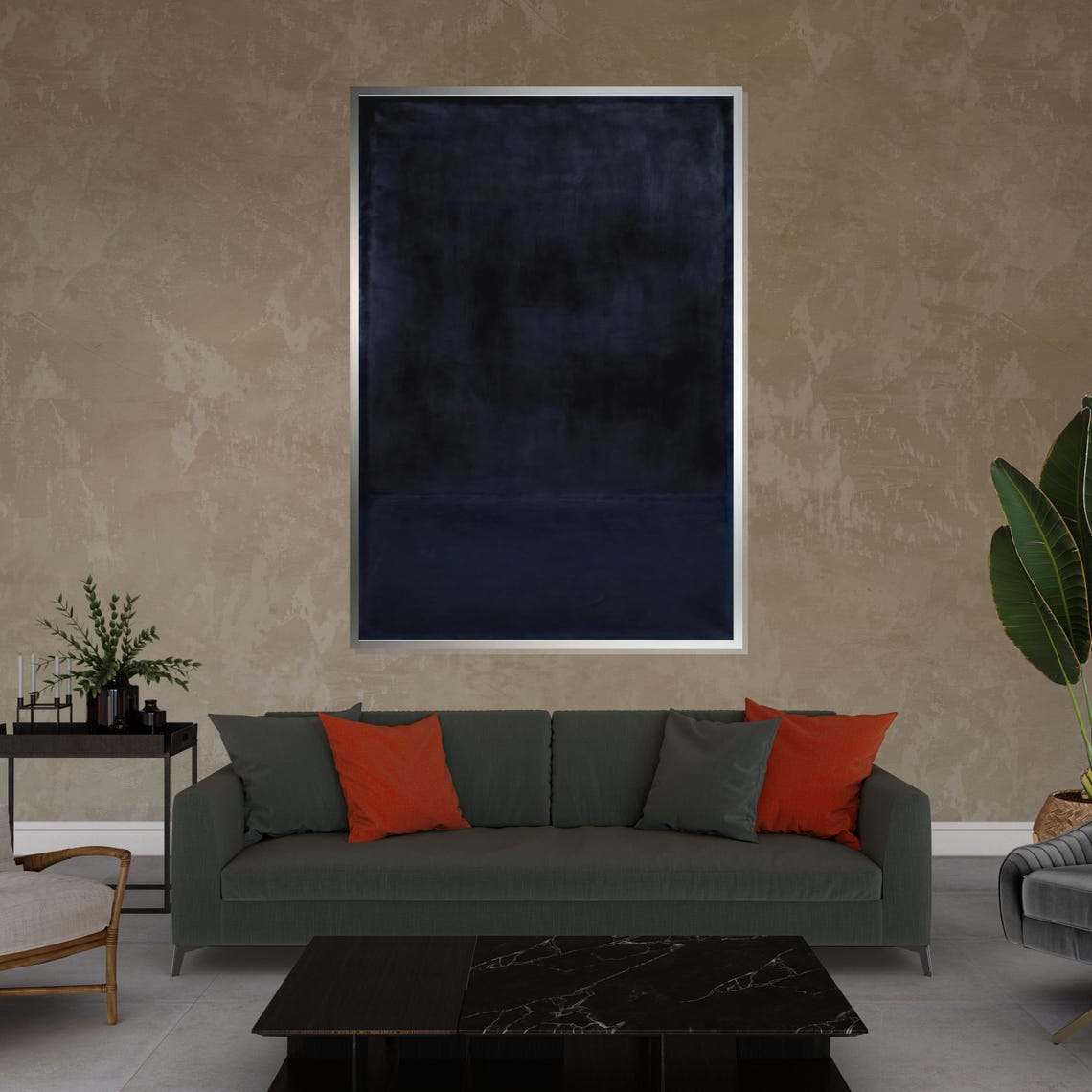 Dark Navy Blue Monochrome Abstract Painting Moody Art Poster - Image 4