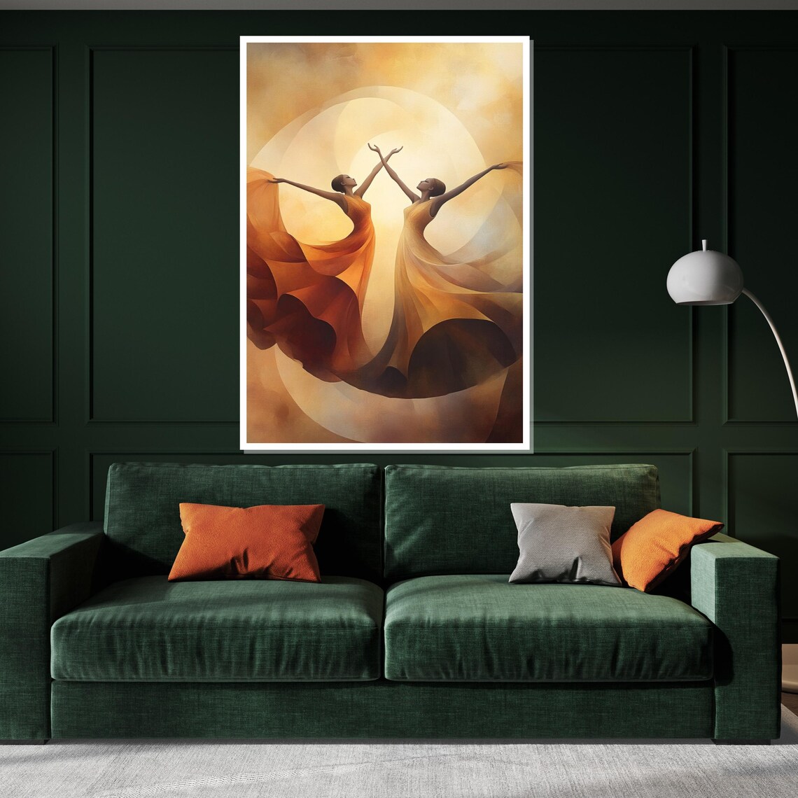Two Dancers In Golden Dresses Joined Arms Warm Sunset Glow Art Poster - Image 3