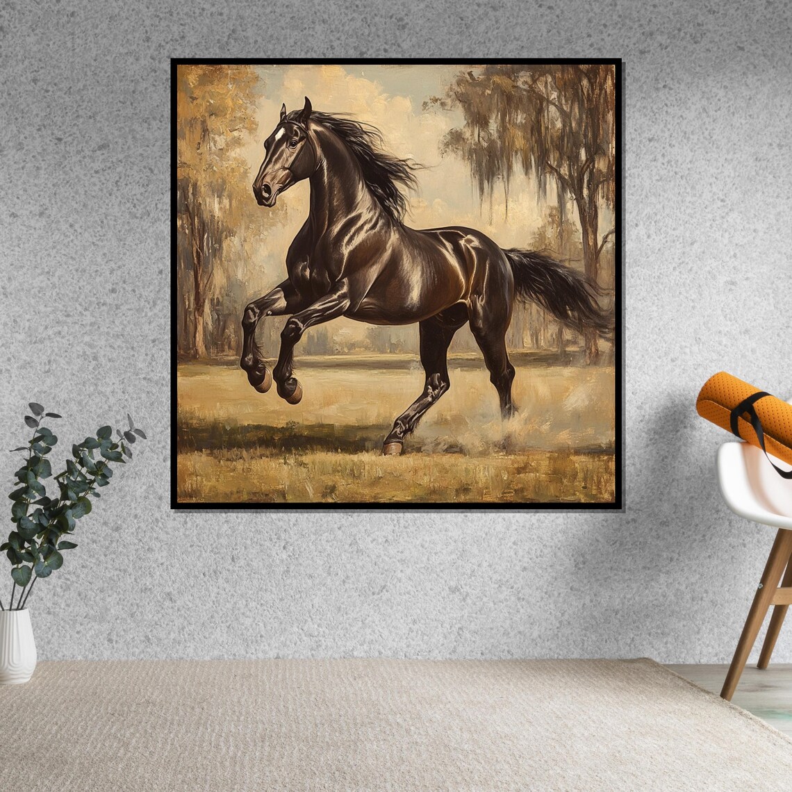 Black Stallion Golden Meadow Classic Equestrian Oil Style Print - Image 5