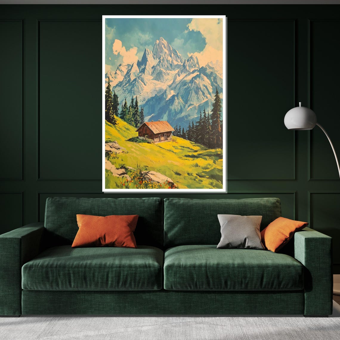 Cozy Rustic Mountain Cabin Meadow Vintage Alpine Scenery Poster - Image 3