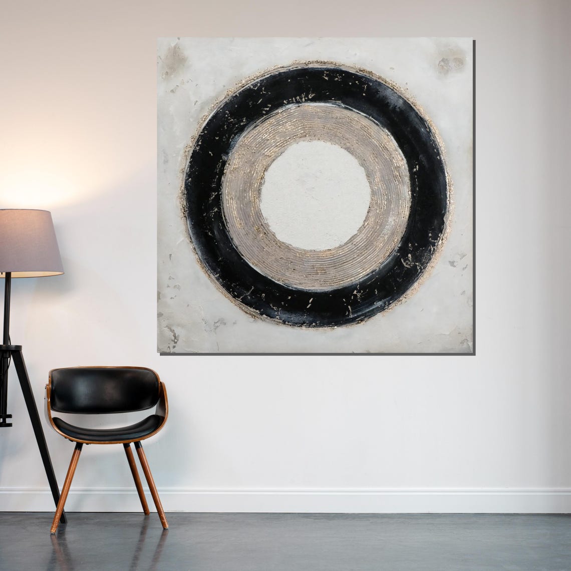 Black Gold Circle Abstract Ring Textured Modern Decorative Poster - Image 2