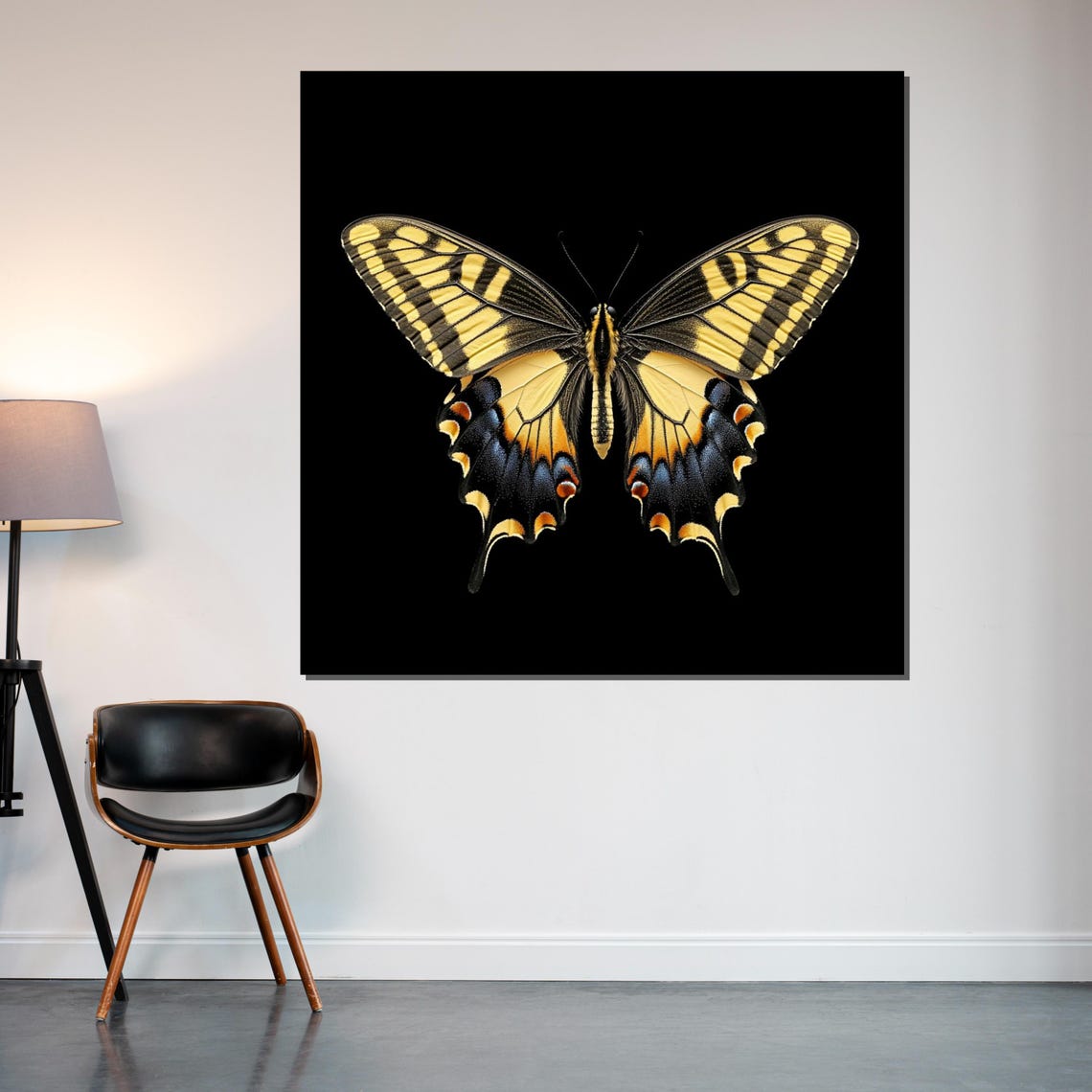 Yellow Swallowtail Butterfly On Black Dramatic Insect Art Poster - Image 2