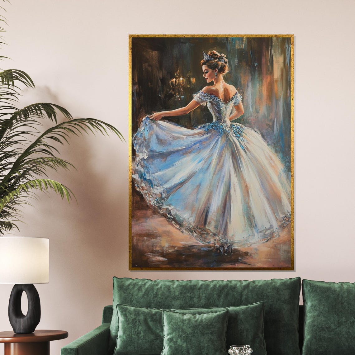 Ballerina Twirling Shimmering Blue Gown Elegant Dance Poster