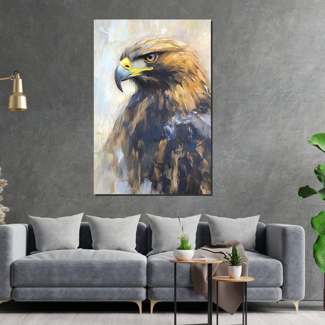 Bold Golden Eagle Portrait Fierce Raptor Painting Decorative Poster - Image 2