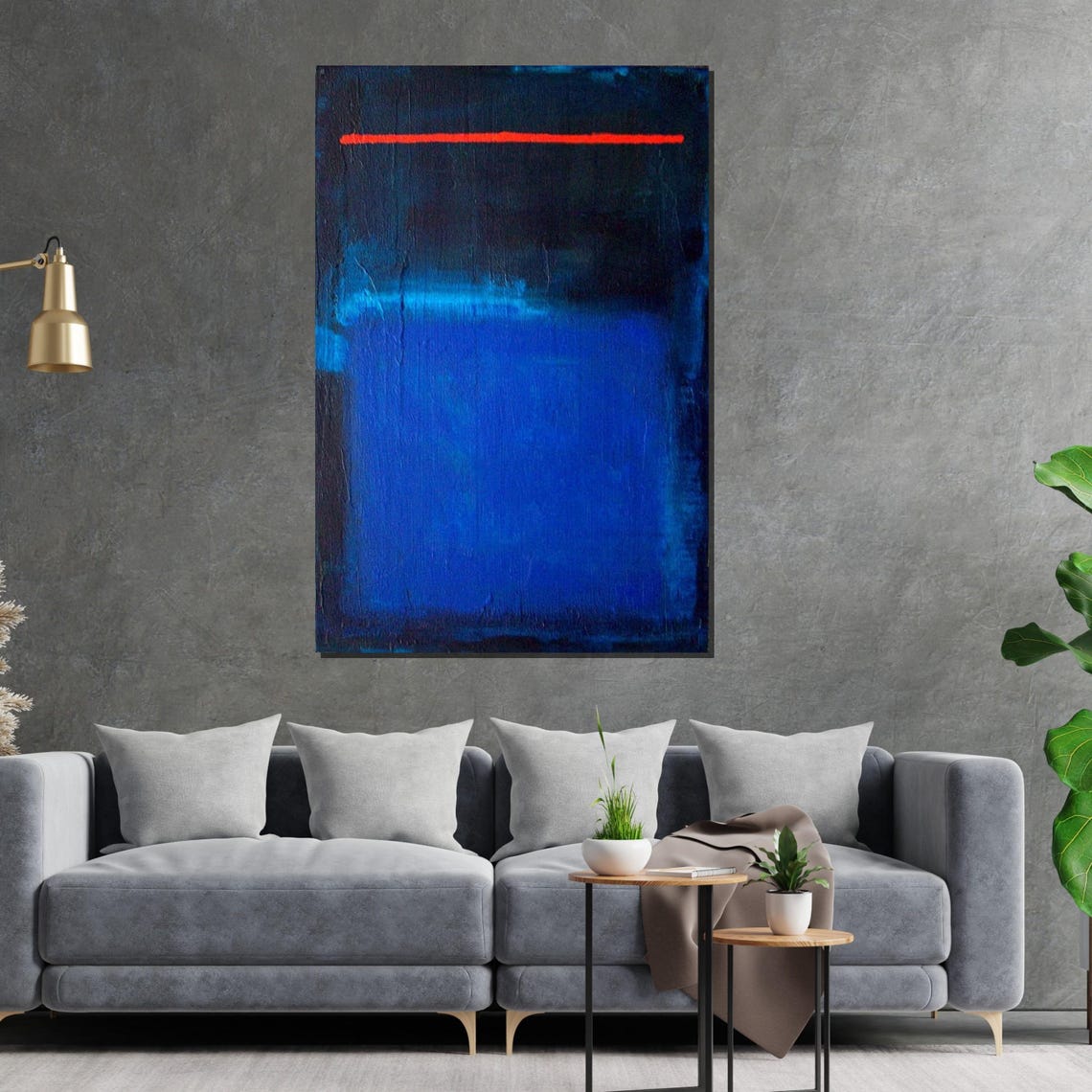 Deep Blue Abstract with Red Horizon Line Modern Gallery Art Poster - Image 2