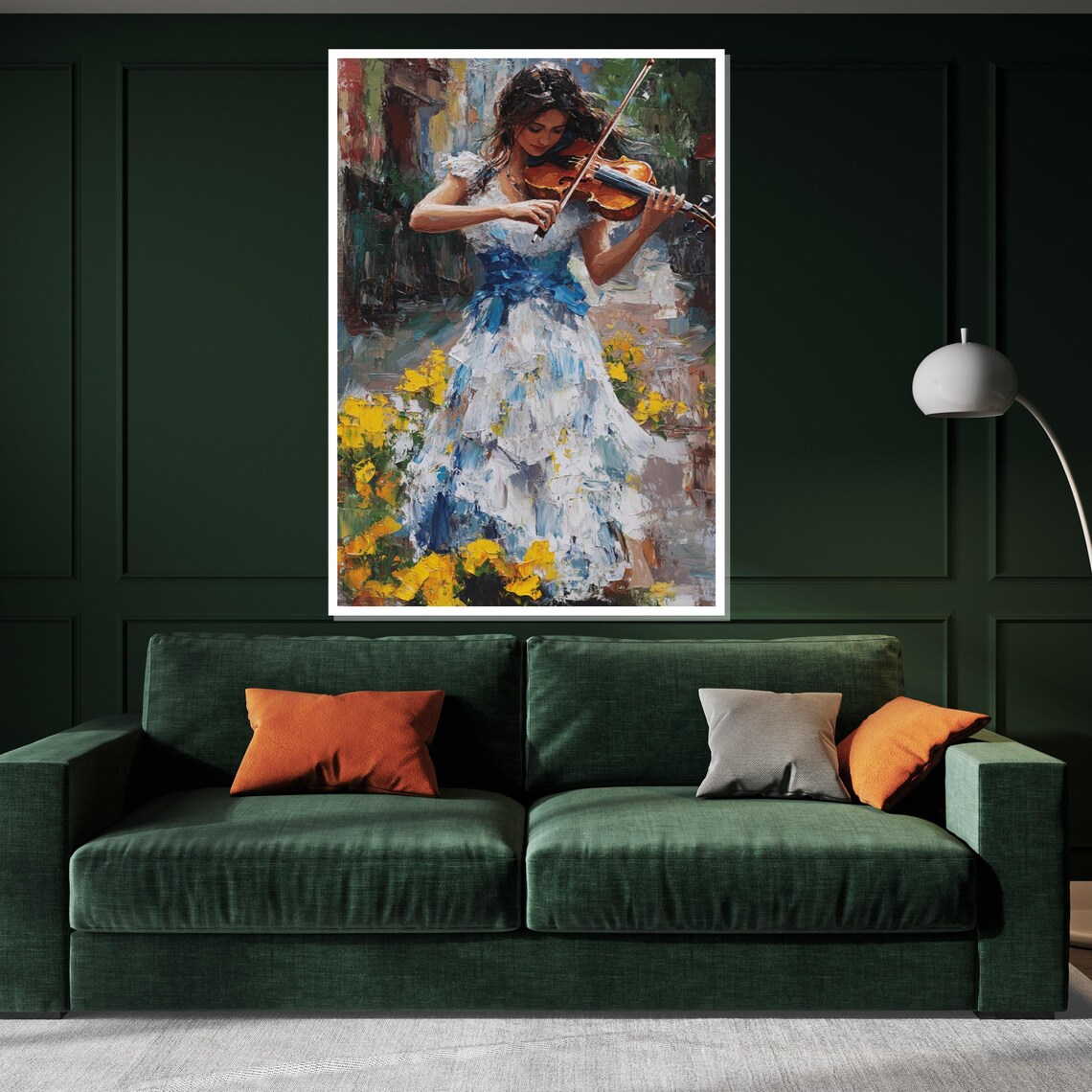 Woman Street Violinist In Blue Dress Among Yellow Blooms Poster - Image 3