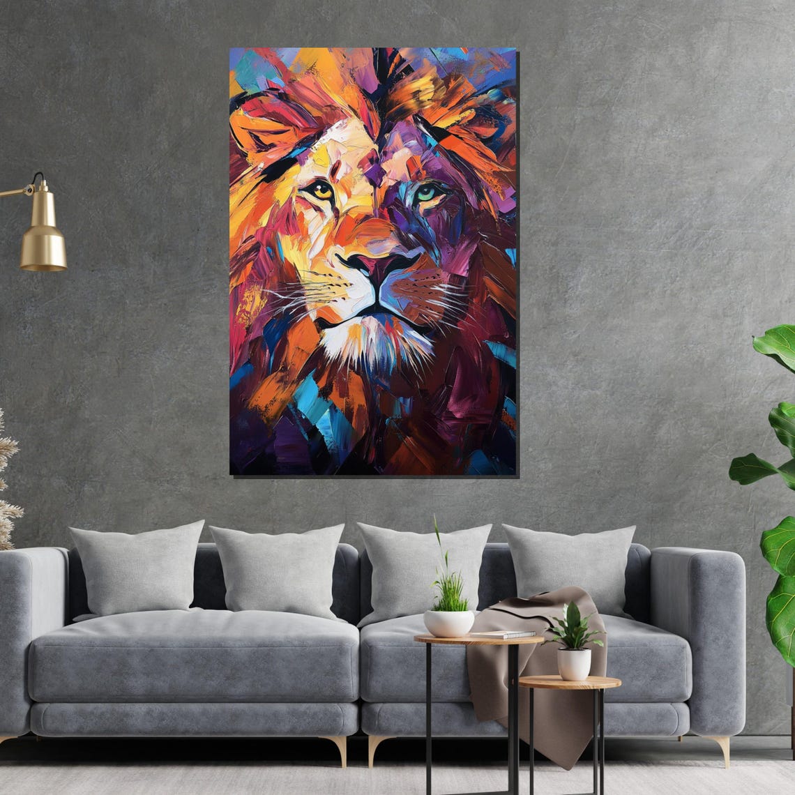 Colorful Abstract Lion Face Rainbow Brushstroke Wildlife Art Poster - Image 2