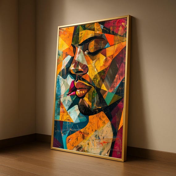 Modern Abstract Portrait Canvas Geometric Face Art Colorful Wall Decor Urban Contemporary Statement For Ready To Hang