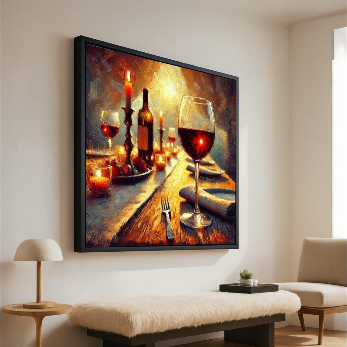 Candlelit Red Wine Dinner Impressionist Table Painting Poster