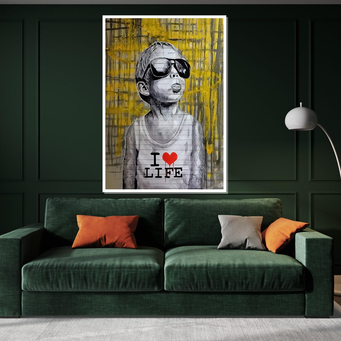 I Love Life Cool Kid Sunglasses Yellow Graffiti Street Art Poster - Image 3