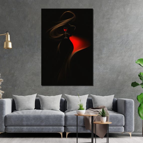 Wine Silhouette Elegant Woman Art Red Wine Glass Print Wall Art Design Ready To Hang Decoration