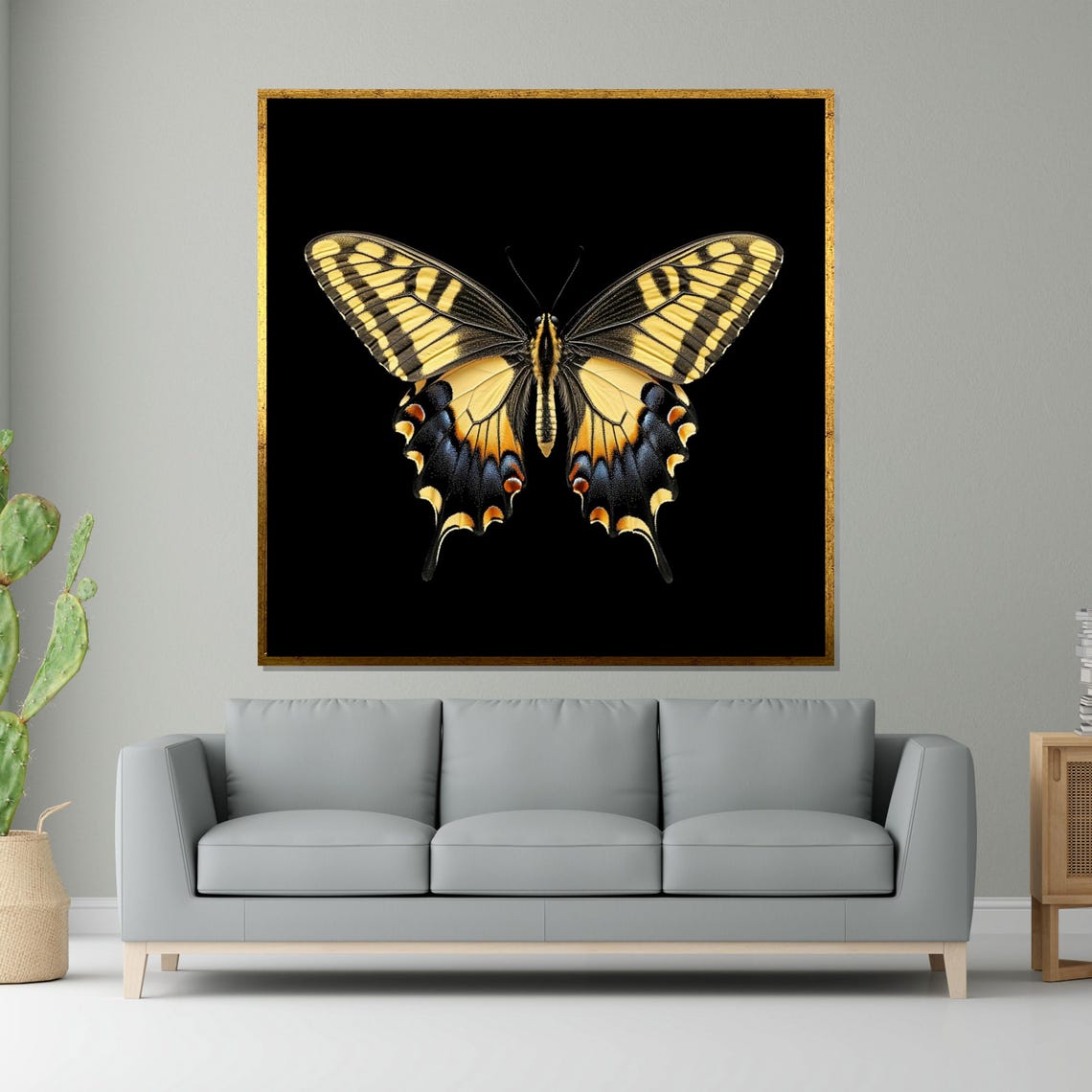 Yellow Swallowtail Butterfly On Black Dramatic Insect Art Poster
