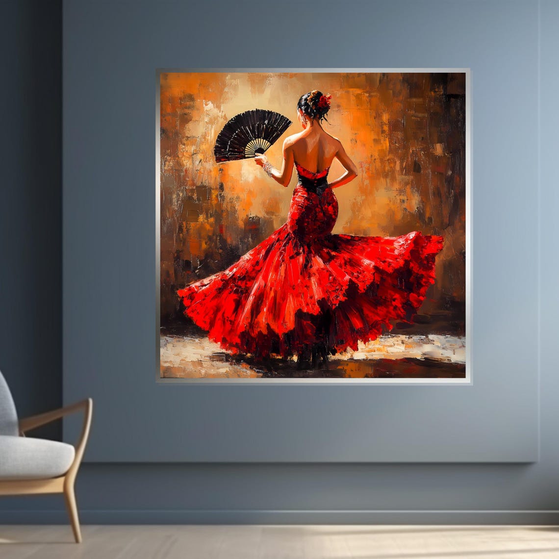 Flamenco Dancer Red Dress Black Fan Spanish Passion Art Poster - Image 4