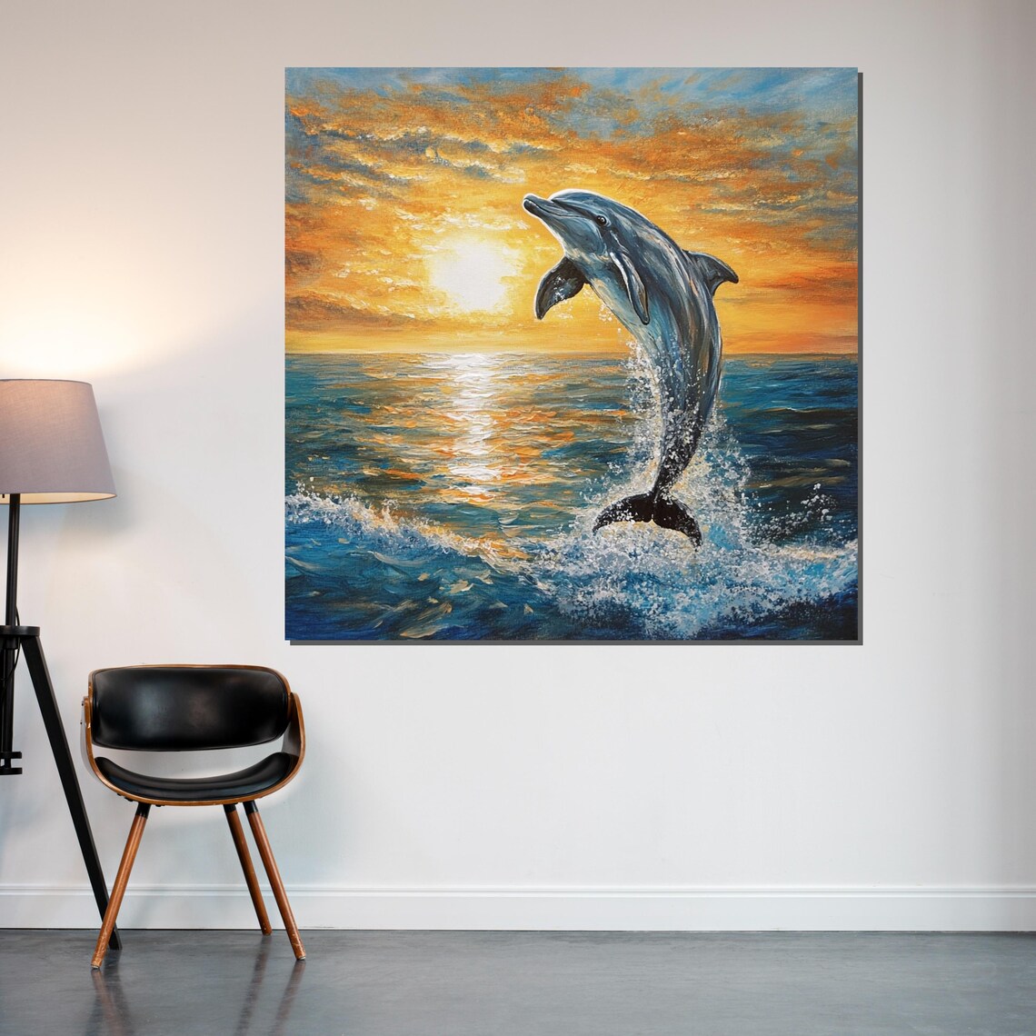 Dolphin Leaping From The Ocean At Sunset Sea Life Art Poster - Image 2