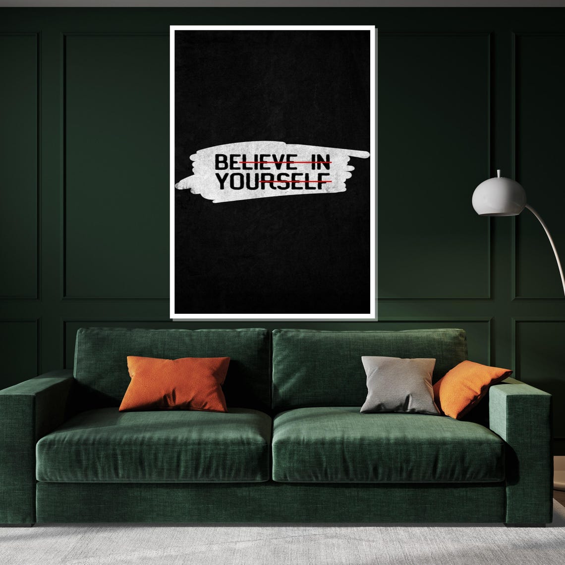 Believe In Yourself Brushstroke Quote On Black Minimalist Poster - Image 2