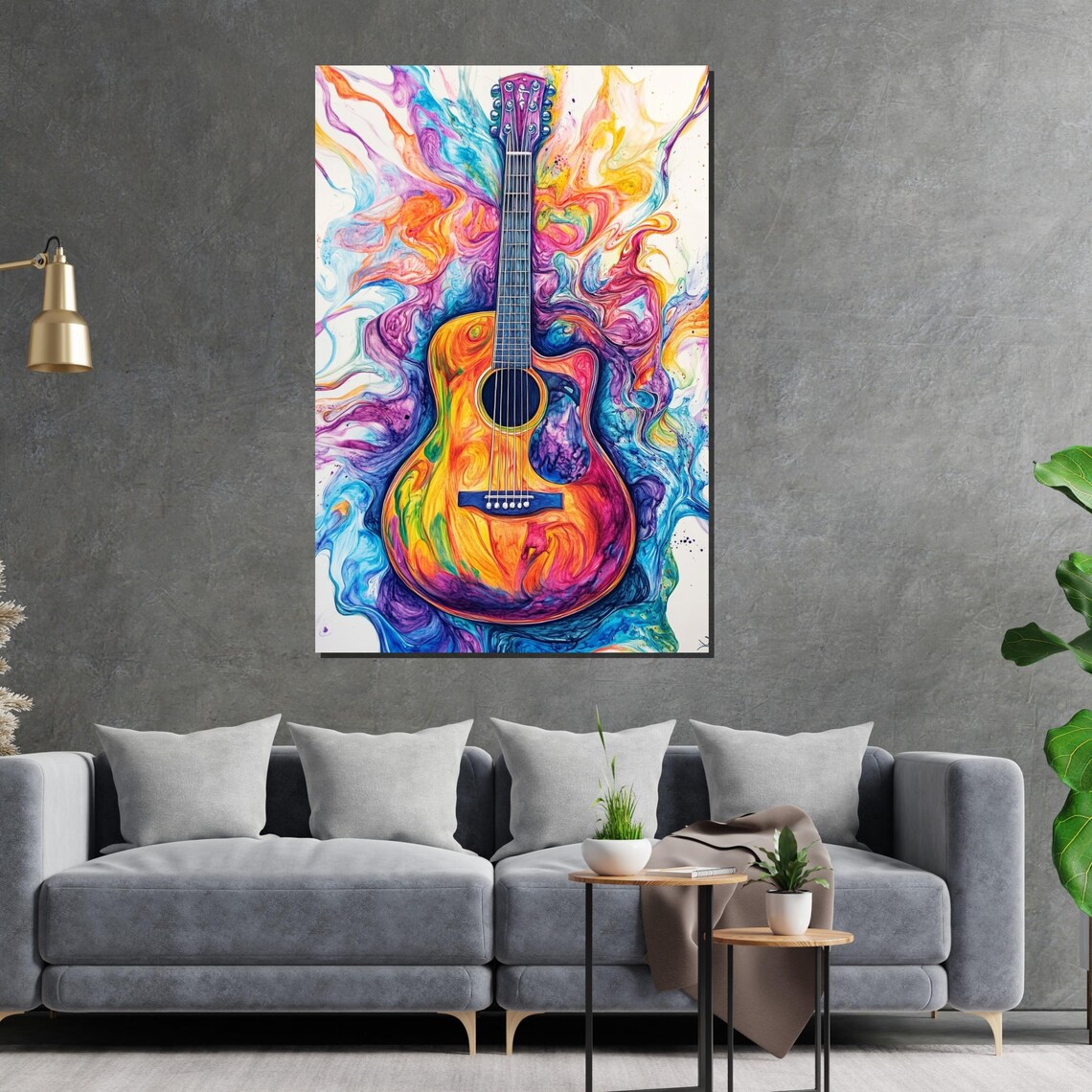 Vibrant Rainbow Acoustic Guitar Swirling Colorful Music Art Poster - Image 2