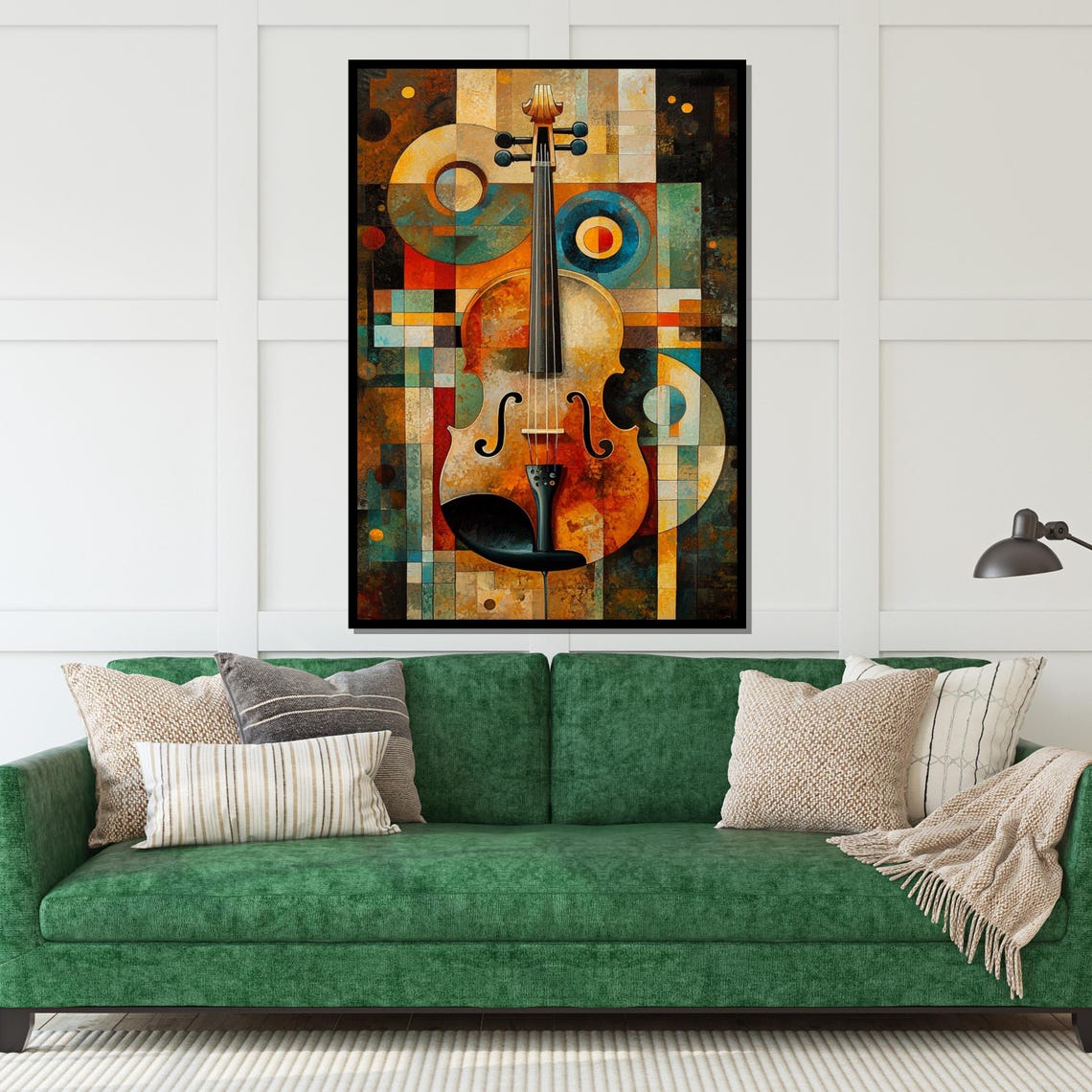 Cubist Violin Abstract Geometric Warm Tones Music Art Poster - Image 5