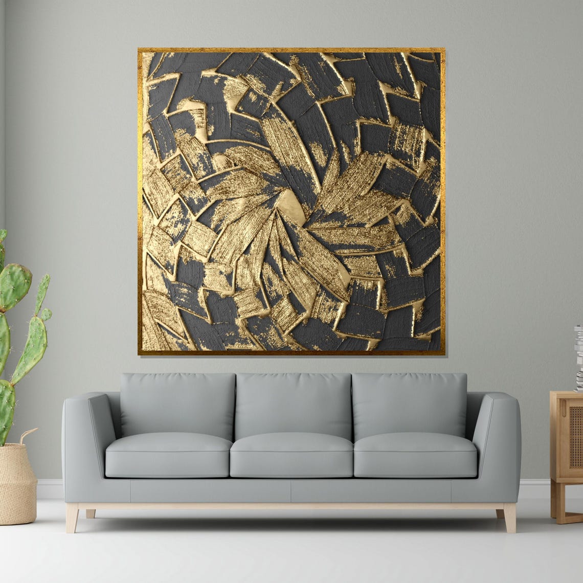 Gold On Black Cracked Rays Abstract Burst Dramatic Modern Print