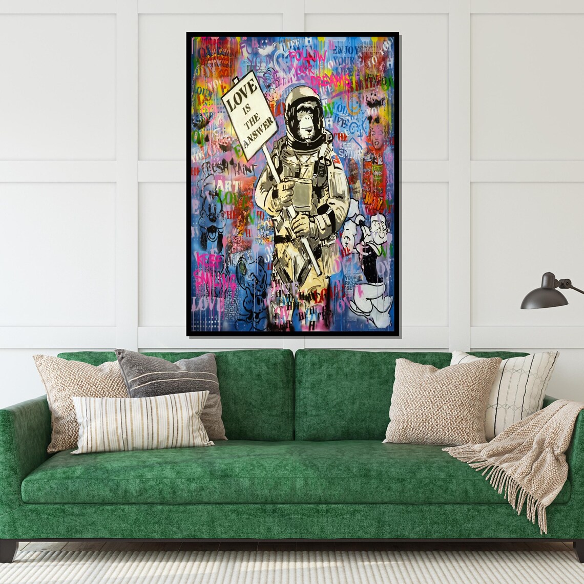 Astronaut Chimp Holding Love Is The Answer Sign Graffiti Pop Art Poster - Image 5
