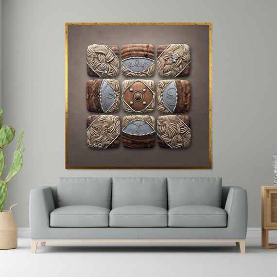 Woven Texture Art Tribal Wall Art Geometric Wall Print Earth Tones Design Ready To Hang Home Decor Boho Wall Art