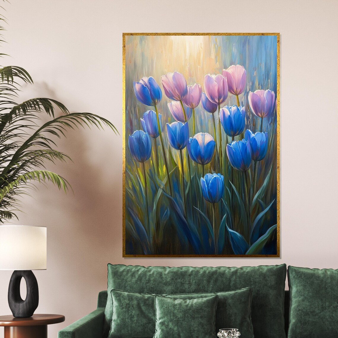 Blue Purple Tulips Dreamy Light Floral Garden Painting Art Poster