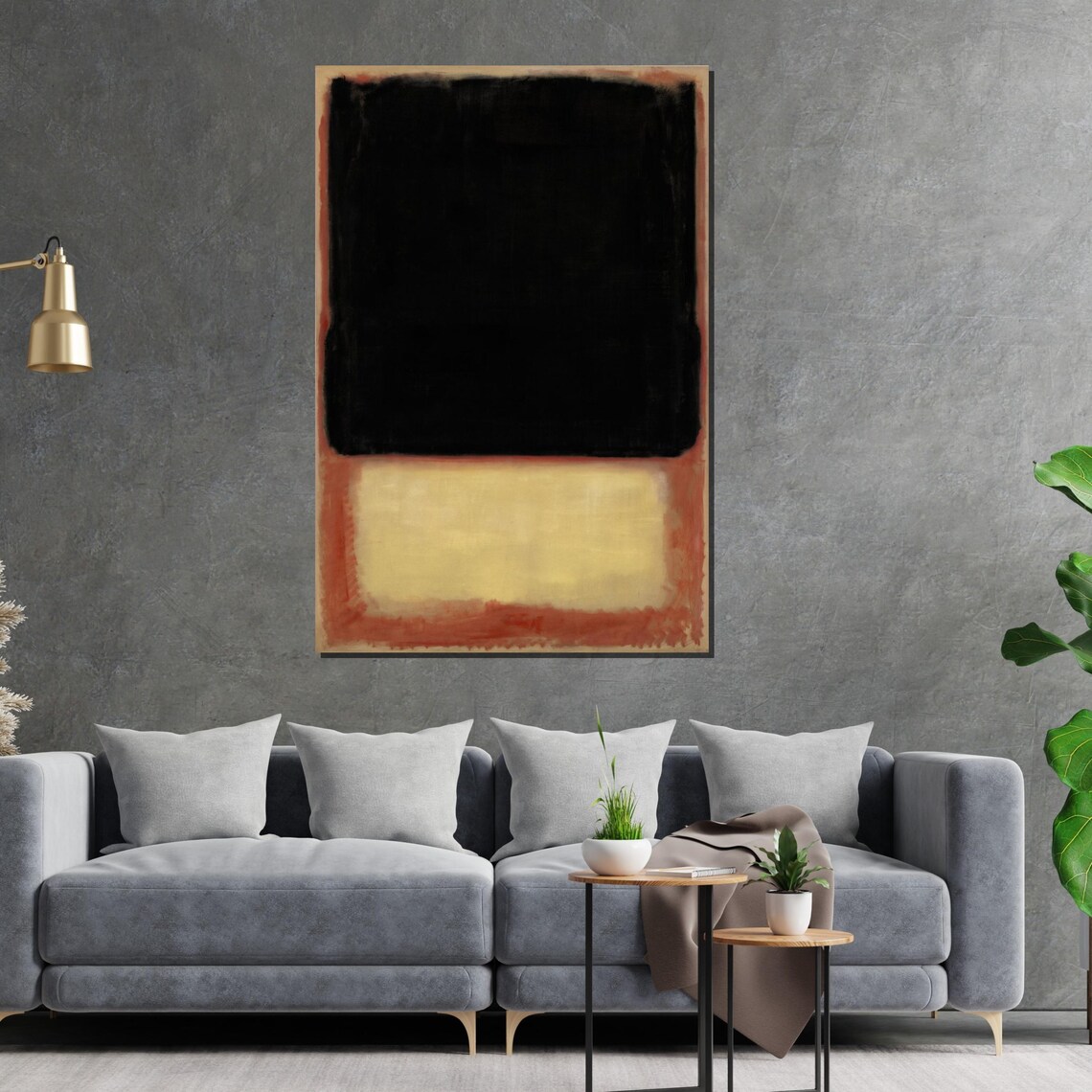 Stark Black and Cream Color Block Abstract Modern Art Poster - Image 2