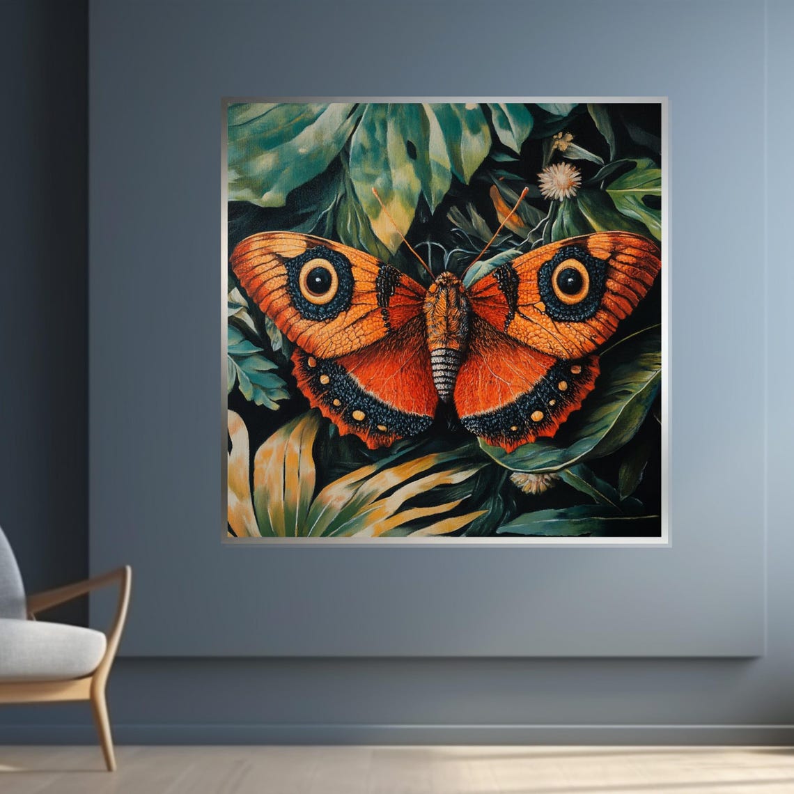 Orange Emperor Moth With Eye Spots Among Green Leaves Art Poster - Image 4