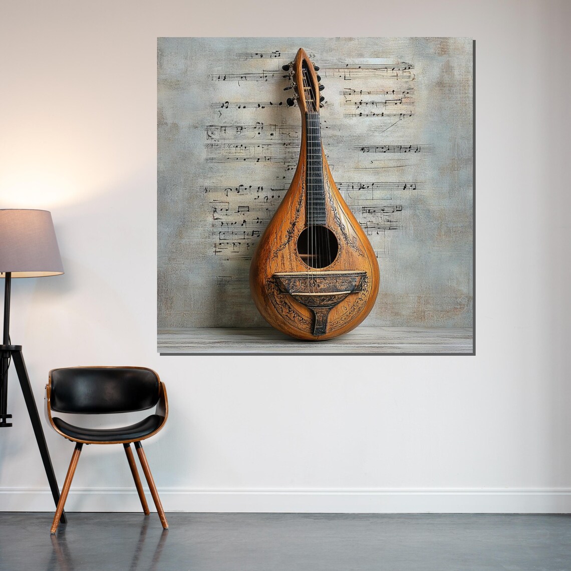 Vintage Mandolin Sheet Music Rustic Wooden Instrument Poster - Image 2