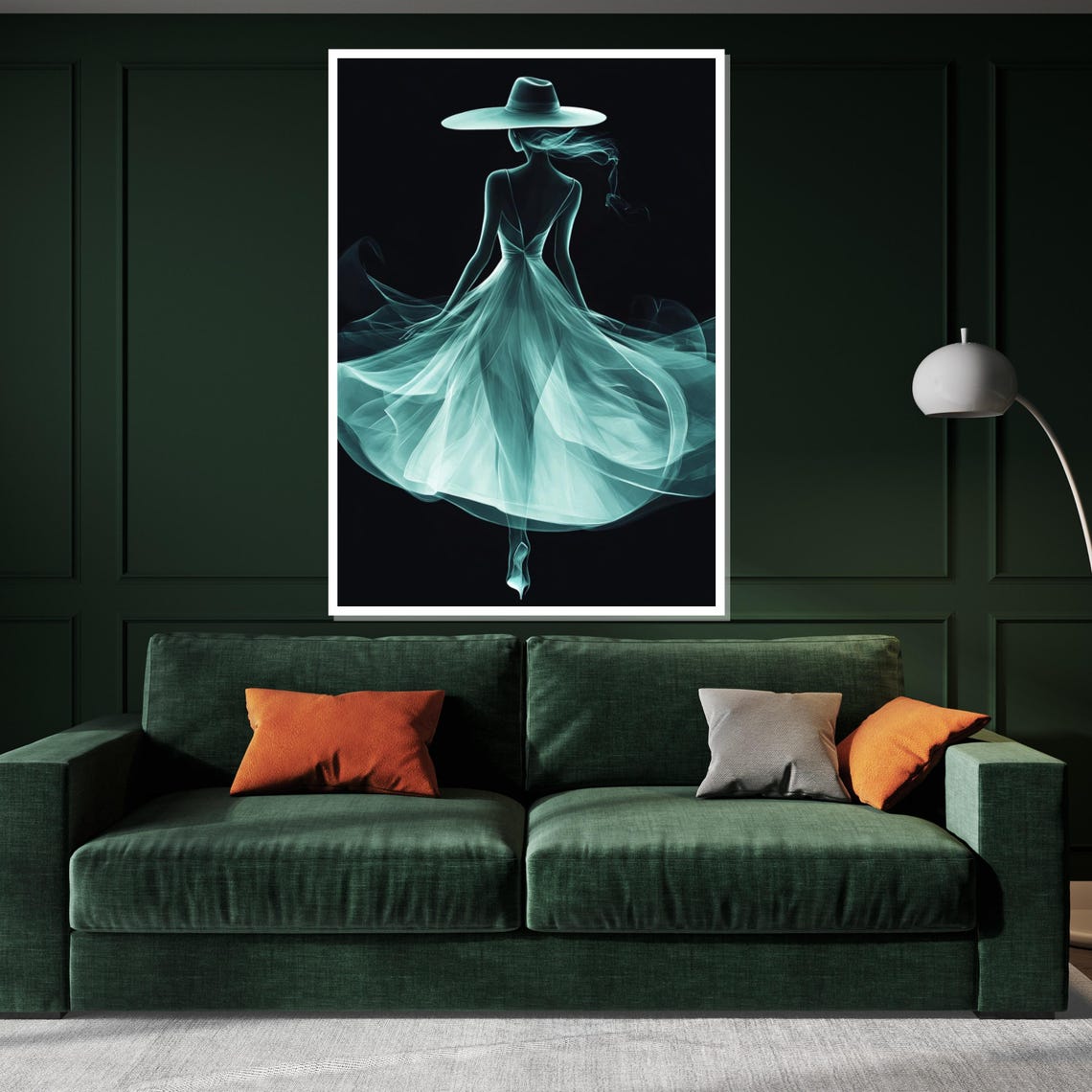Mystical Teal Silhouette Woman Dancing In Flowing Dress Poster - Image 2