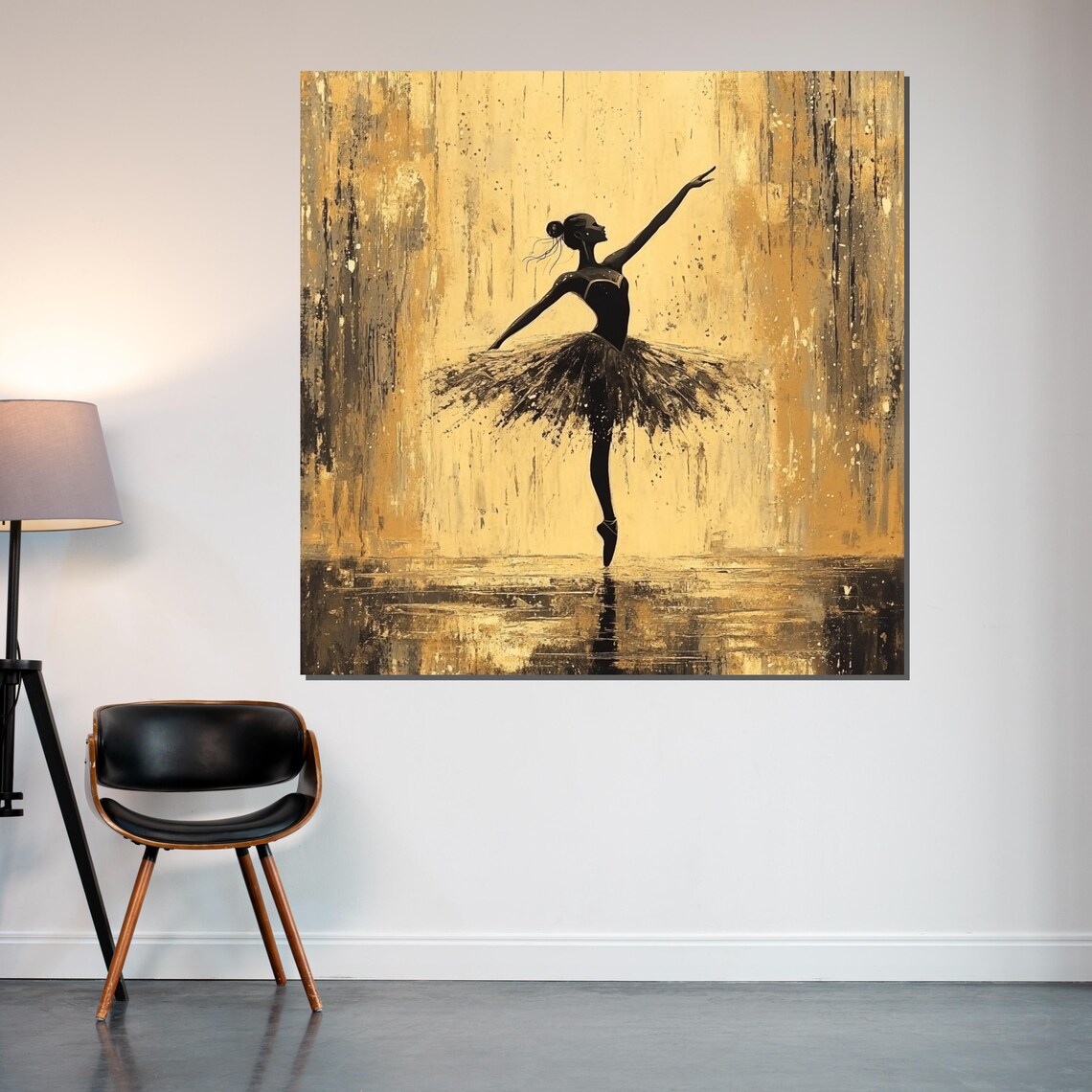 Ballerina Dark Silhouette Rich Textured Golden Luxury Art Poster - Image 2