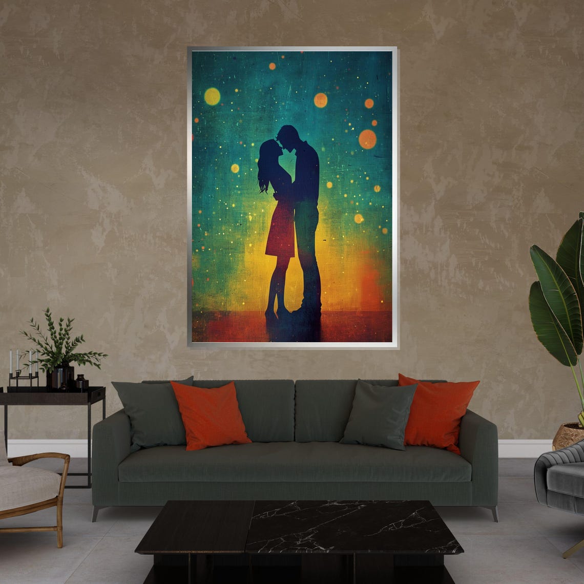 Romantic Couple Silhouette Kissing Starry Night Bokeh Romance Poster - Image 4