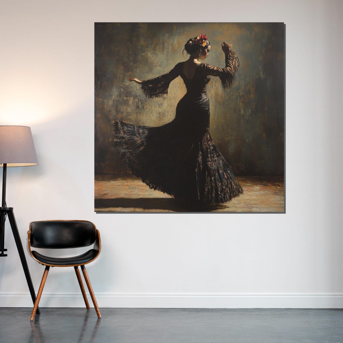 Flamenco Dancer in Black Dress Dramatic Spanish Dance Art Poster - Image 2